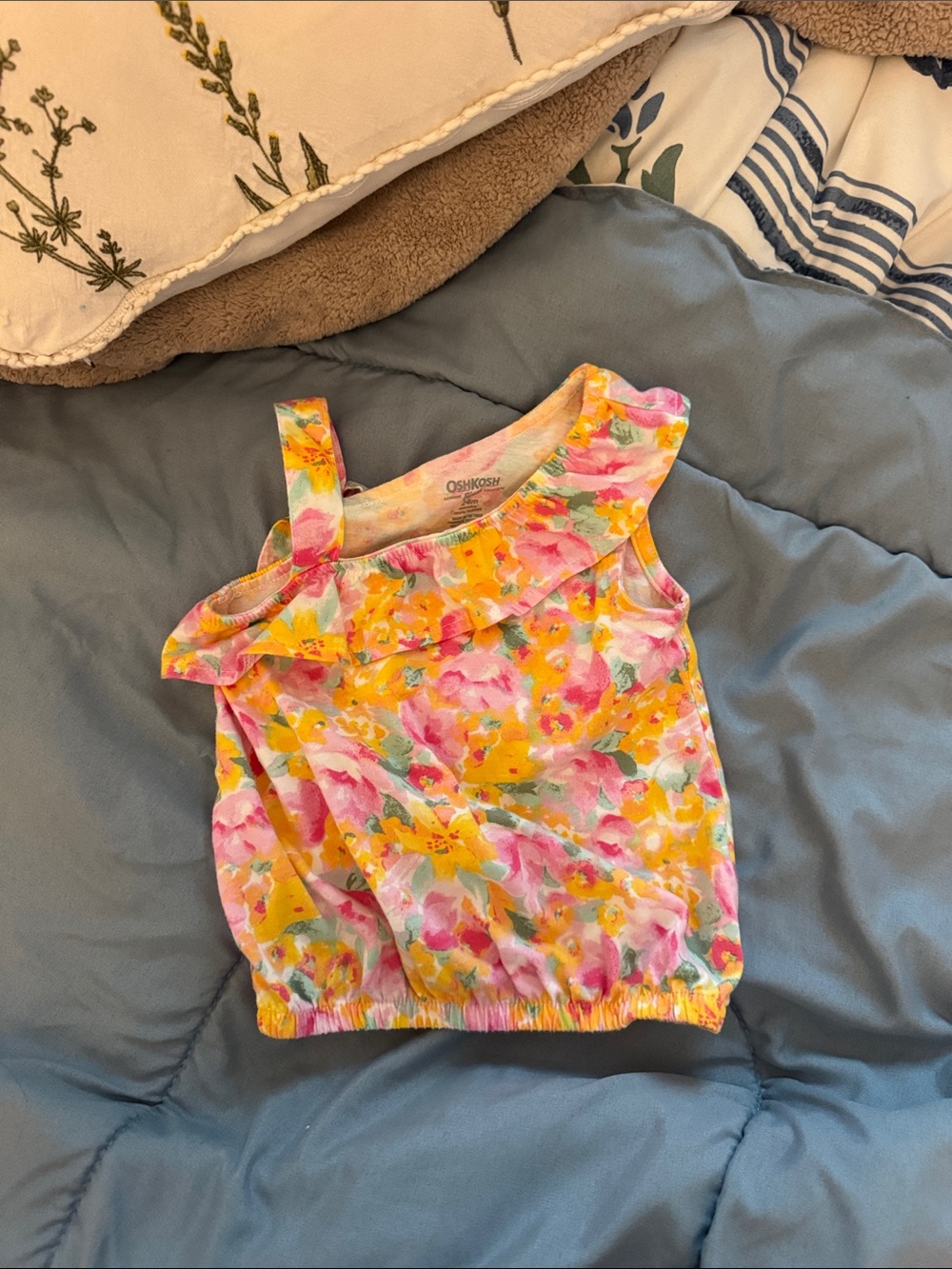 OshKosh B'gosh Yellow & Pink Floral Ruffle Tank Top